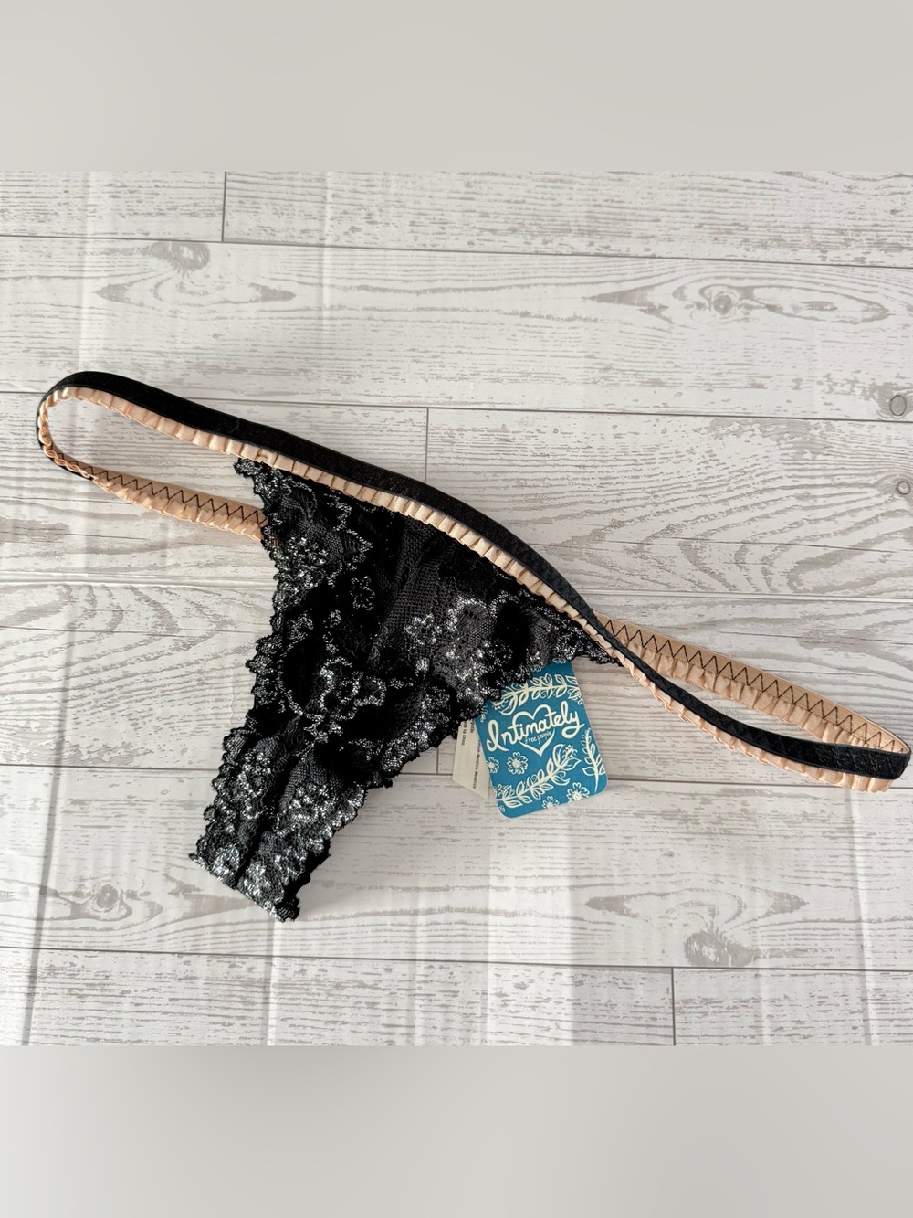 Free People / We The Free Intimately Black Lace Thong w/ Tan Accent Size XS NWT